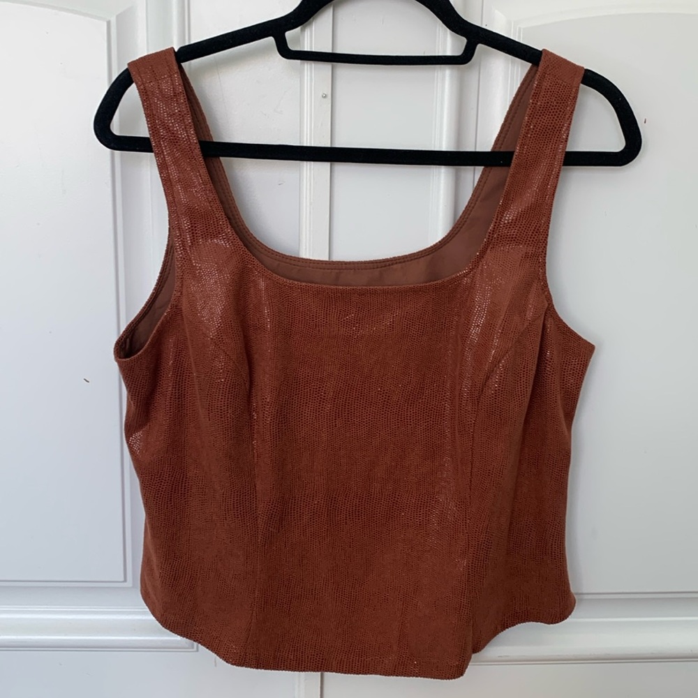Joseph Ribkoff Trends Leather-Look Long Crop Top - Size 10 - Brown/Orange